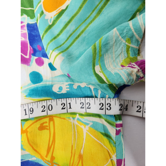 Vtg Jams World Women's Fish Pond Print Short Sleeve Shirt, Sz XL, In Multi. Flaw - Picture 7 of 13